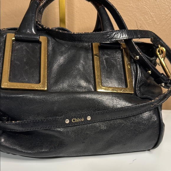 Chloe Black and Gold Satchel with Architectural Accents - Picture 3 of 9